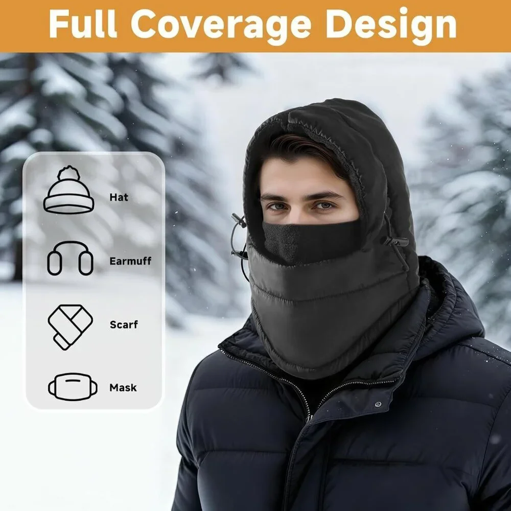 Men's Black Lining Windproof Adjustable Winter Cold Weather Ski Face Mask